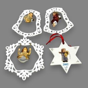 FOUR Vintage Y2K Goebel Christmas Ornaments Swinging Angels Ceramic Stars Bells